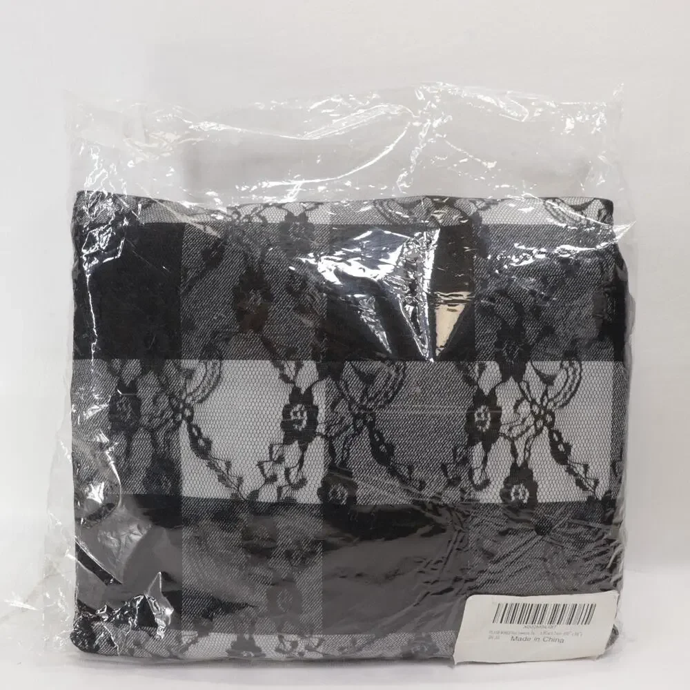 Flash World Reversible Tablecloth Black White Check Lace Rectangle 60X84 in